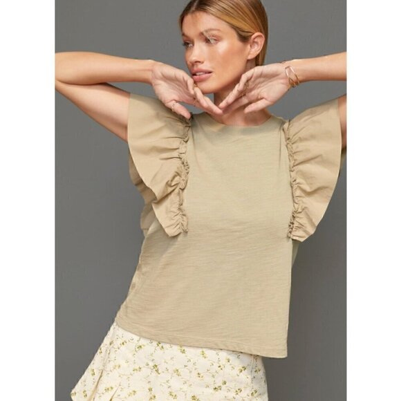 Nation Ltd Para Boxy Tee Moss ruffle large Coquette Romantic feminine demure - Picture 1 of 7